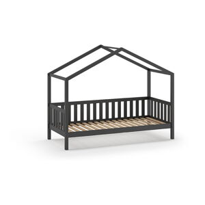 Antracitová domečková dětská postel z borovicového dřeva 90x200 cm DALLAS – Vipack