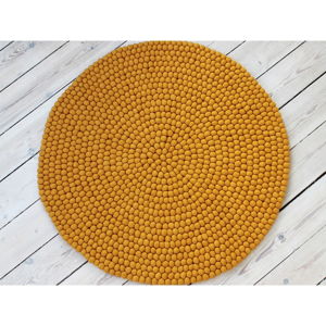 Hořčicově žlutý kuličkový vlněný koberec Wooldot Ball Rugs, ⌀ 120 cm