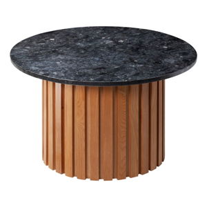Černý žulový konferenční stolek s podnožím z dubového dřeva RGE Moon, ⌀ 85 cm
