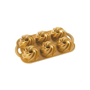 Forma na minibábovky ve zlaté barvě Nordic Ware Mini Rondo, 950 ml