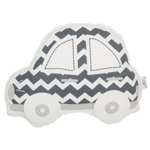Šedo-bílý dětský polštářek s příměsí bavlny Mike & Co. NEW YORK Pillow Toy Car, 32 x 25 cm