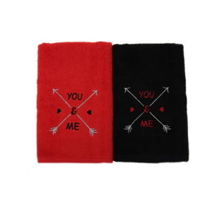 Sada 2 černo-červených bavlněných ručníků You & Me, 50 x 90 cm