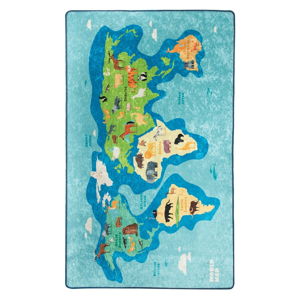 Modrý dětský protiskluzový koberec Chilai Map, 100 x 160 cm