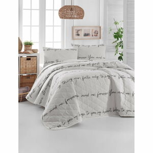 Bílý přehoz přes postel se 2 povlaky na polštář z ranforce bavlny Mijolnir Print, 225 x 240 cm