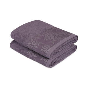 Sada 2 tmavě fialových ručníků z čisté bavlny, 50 x 90 cm