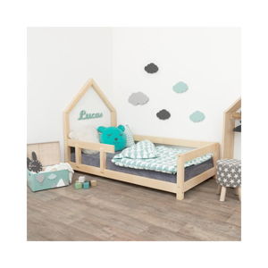Přírodní dětská postel domeček s levou bočnicí Benlemi Lucky, 90 x 200 cm