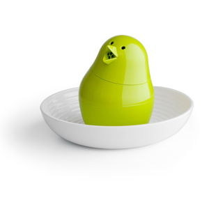 Zeleno-bílý set stojánku na vajíčko s miskou Qualy&CO Jib-Jib Shaker