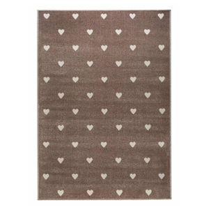 Hnědý koberec se srdíčky KICOTI Beige Dots, 133 x 190 cm