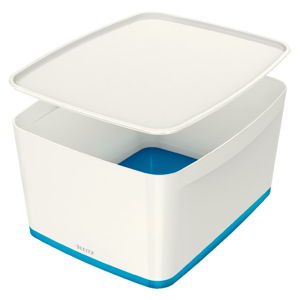 Bílo-modrý úložný box s víkem Leitz Office, objem 18 l