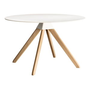 Bílý jídelní stůl s podnožím z bukového dřeva Magis Cuckoo, ø 75 cm