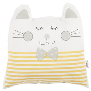 Žlutý dětský polštářek s příměsí bavlny Apolena Pillow Toy Big Cat, 29 x 29 cm