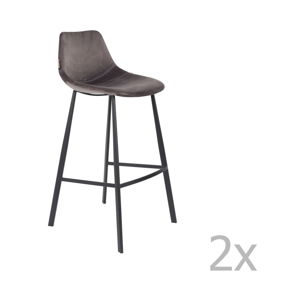 Sada 2 šedých barových židlí se sametovým potahem Dutchbone, výška 106 cm