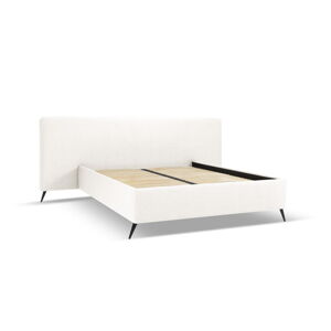 Krémová čalouněná dvoulůžková postel s úložným prostorem a roštem 160x200 cm Walter – Milo Casa