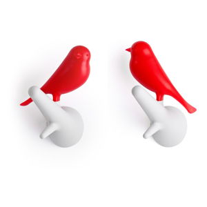 Sada 2 bílo-červených nástěnných věšáků Qualy&CO Sparrow