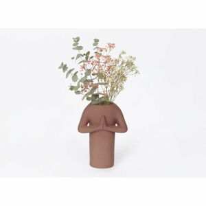 Hnědá keramická váza DOIY Namaste, výška 20 cm