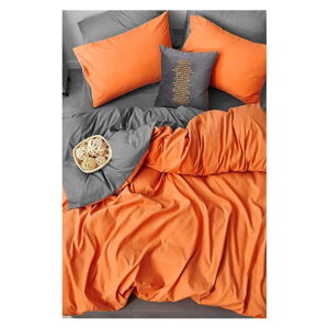 Oranžovo-šedé prodloužené čtyřdílné  bavlněné povlečení na dvoulůžko s prostěradlem 200x220 cm – Mila Home