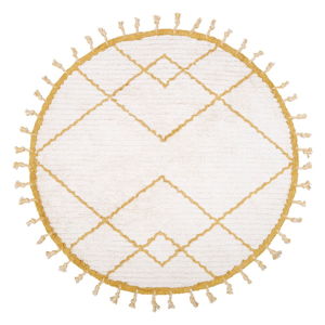 Bílo-žlutý bavlněný ručně vyrobený koberec Nattiot Come, ø 120 cm