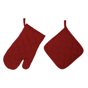 Set karmínově červené chňapky a rukavice Unimasa