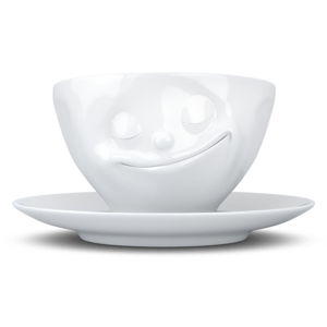 Bílý šťastný porcelánový hrnek na kávu 58products, objem 200 ml