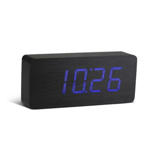 Černý budík s modrým LED displejem Gingko Slab Click Clock
