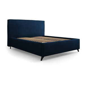Tmavě modrá čalouněná dvoulůžková postel s úložným prostorem a roštem 180x200 cm Malou – Milo Casa