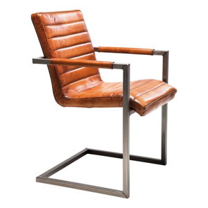 Hnědá kožená židle s područkami Kare Design Cantilever