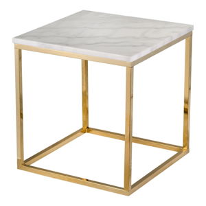 Bílý mramorový stolek s podnožím ve zlaté barvě RGE Accent, 50 x 50 cm