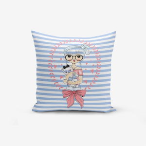 Povlak na polštář s příměsí bavlny Minimalist Cushion Covers Blue Striped Fashion Girl, 45 x 45 cm