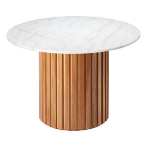 Bílý mramorový jídelní stůl s podnožím z dubového dřeva RGE Moon, ⌀ 105 cm
