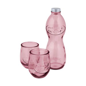 Set růžové lahve na vodu a 2 sklenic z recyklovaného skla Ego Dekor Water
