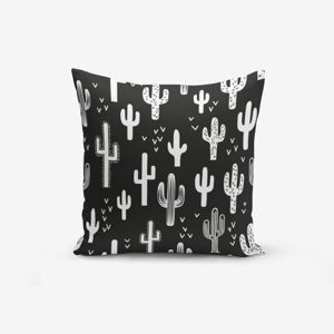 Černo-bílý povlak na polštář s příměsí bavlny Minimalist Cushion Covers Black White Cactus Duro, 45 x 45 cm