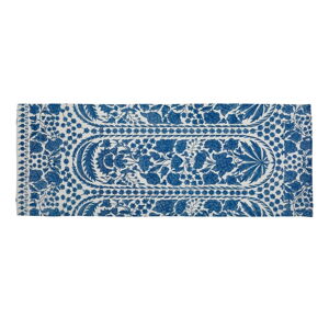 Modrý běhoun s příměsí bavlny Velvet Atelier Blue Flowers, 55 x 135 cm