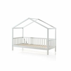 Bílá domečková dětská postel z borovicového dřeva Vipack Dallas, 90 x 200 cm