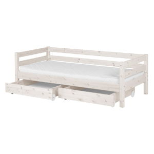 Bílá dětská postel z borovicového dřeva s 2 zásuvkami Flexa Classic, 90 x 200 cm
