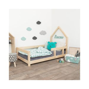 Dřevěná dětská postel domeček s pravou bočnicí Benlemi Poppi, 70 x 160 cm