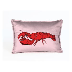 Růžový sametový polštář s humrem Velvet Atelier Lobster, 50 x 35 cm