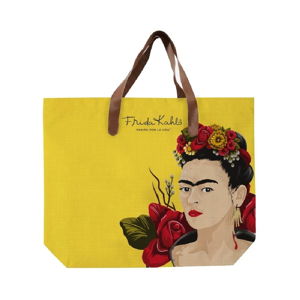 Žlutá plátěná taška Madre Selva Frida Roses, 55 x 40 cm
