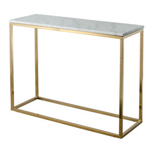 Bílý mramorový konzolový stolek s podnožím ve zlaté barvě RGE Marble, délka 100 cm