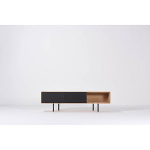 Černý TV stolek z dubového dřeva Gazzda Nero, šířka 160 cm