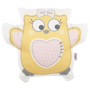 Žlutý dětský polštářek s příměsí bavlny Apolena Pillow Toy Owl, 32 x 26 cm
