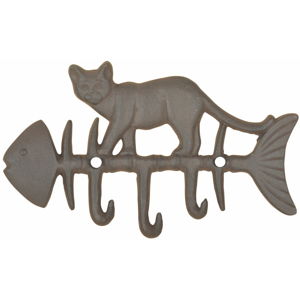 Litinový nástěnný háček s motivem ryby a kočky Esschert Design