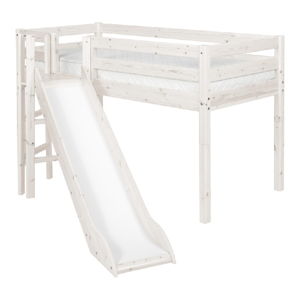 Bílá středně vysoká dětská postel z borovicového dřeva se skluzavkou Flexa Classic, 90 x 200 cm