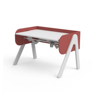 Červeno-bílý psací stůl z borovicového dřeva s nastavitelnou výškou Flexa Woody