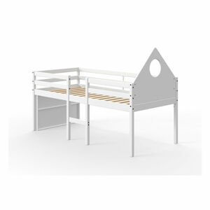 Bílá vyvýšená domečková postel z borovicového dřeva Flexa White, 90 x 200 cm