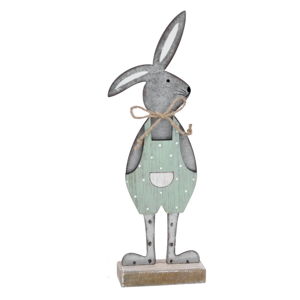 Šedá dekorace na podstavci králík v zelených kalhotách Ego Dekor, 25,5 x 9 x 4 cm