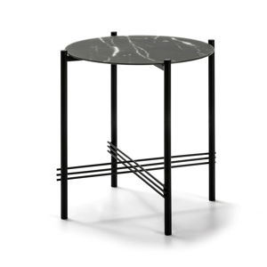 Černý odkládací stolek se skleněnou deskou v mramorovém dekoru Marckeric, ø 47 cm