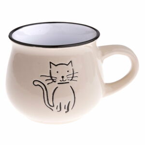 Béžový keramický hrneček s obrázkem kočky Dakls, objem 0,2 l