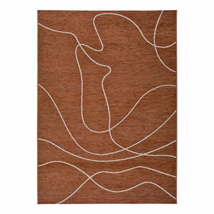 Tmavě oranžový venkovní koberec s příměsí bavlny Universal Doodle, 57 x 110 cm