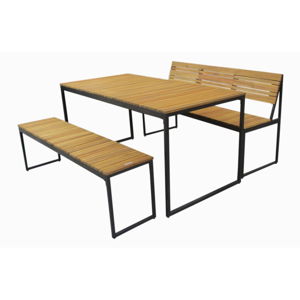 Zahradní set jídelního stolu a 2 lavic z akáciového dřeva s kovovou konstrukcí Ezeis Brick
