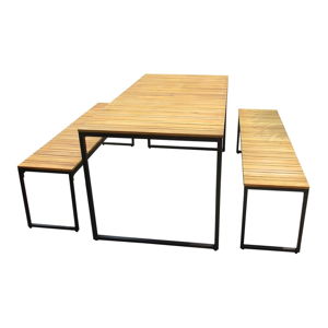 Zahradní set stolu a 2 lavic z akáciového dřeva s kovovou konstrukcí Ezeis Brick